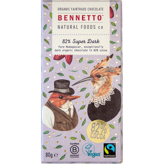 BENNETTO Organic Dark Chocolate 82% Super Dark x 12