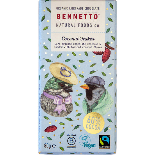 BENNETTO Organic Dark Chocolate Coconut flakes x 12