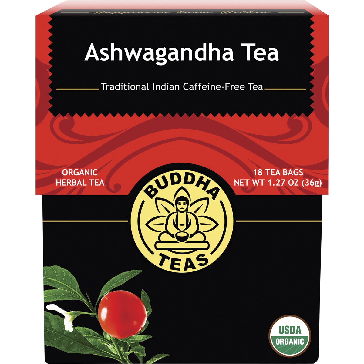 BUDDHA TEAS Organic Herbal Tea Bags Ashwagandha Tea 1 x 18pk