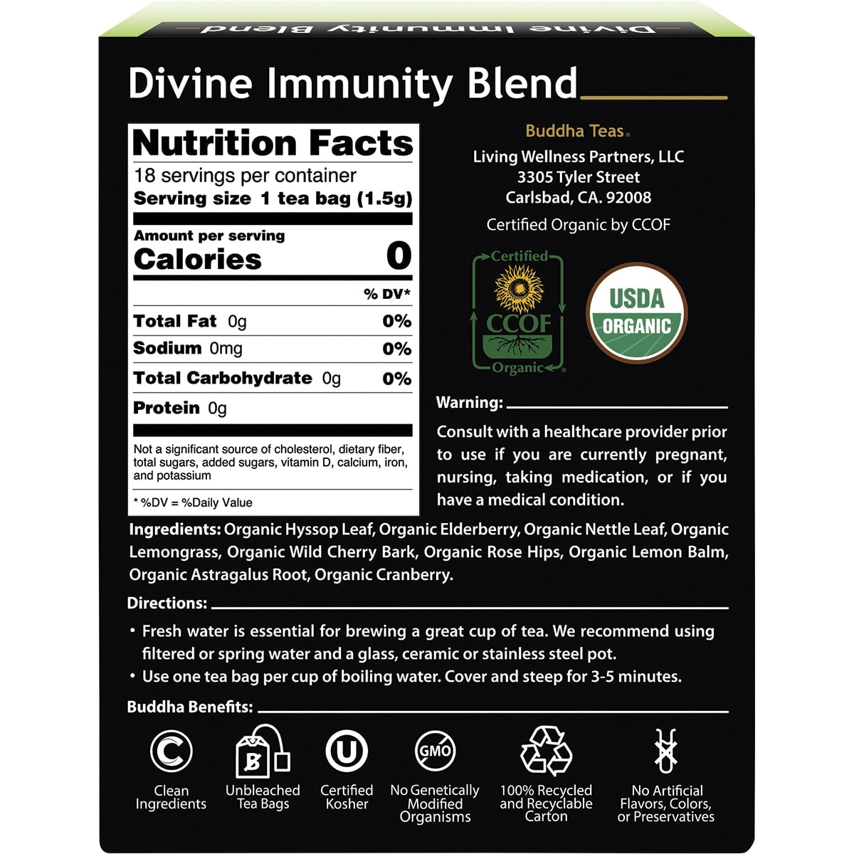 BUDDHA TEAS Organic Herbal Tea Bags Divine Immunity Blend 1 x 18pk