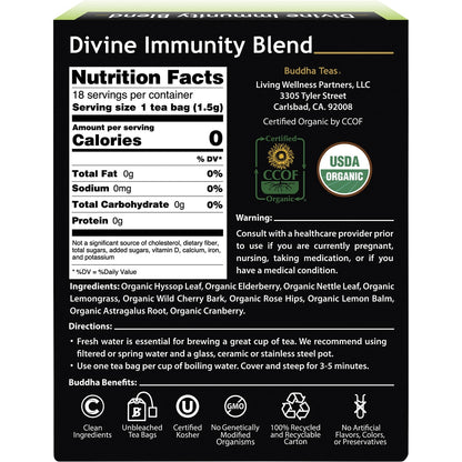 BUDDHA TEAS Organic Herbal Tea Bags Divine Immunity Blend 1 x 18pk