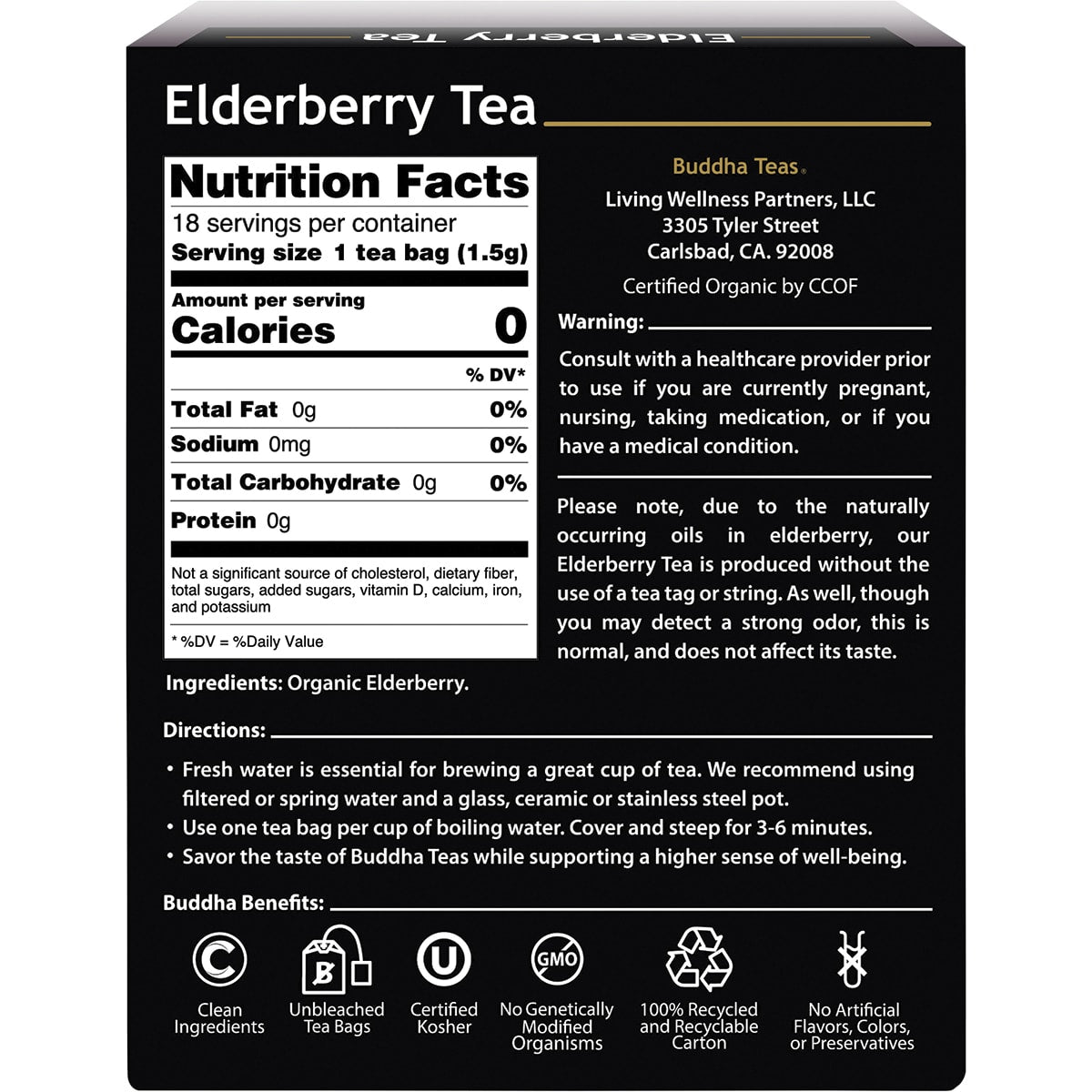 BUDDHA TEAS Organic Herbal Tea Bags Elderberry Tea 1 x 18pk