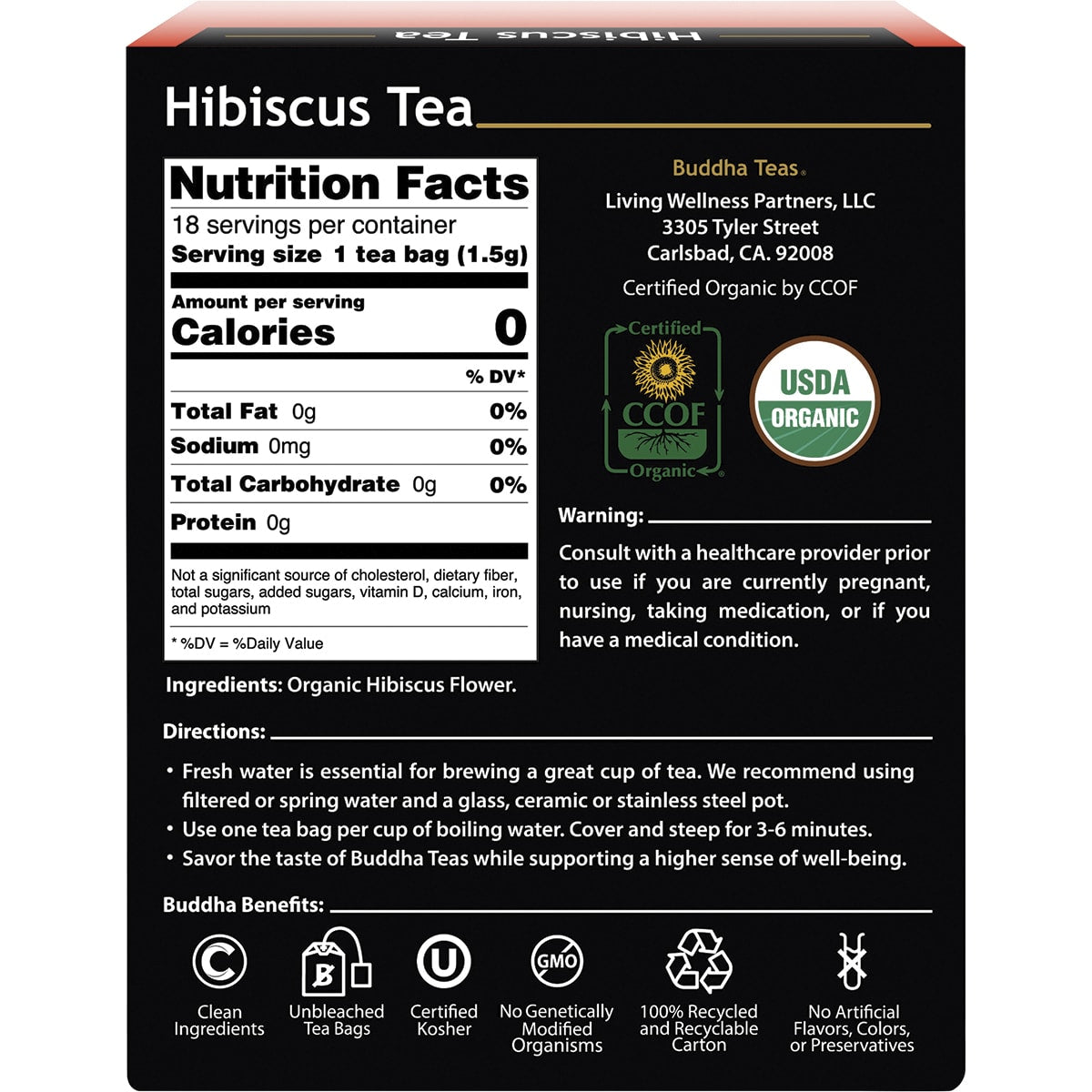 BUDDHA TEAS Organic Herbal Tea Bags Hibiscus Tea 1 x 18pk
