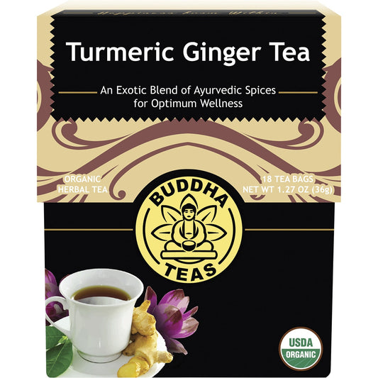 BUDDHA TEAS Organic Herbal Tea Bags Turmeric Ginger Tea 1 x 18pk