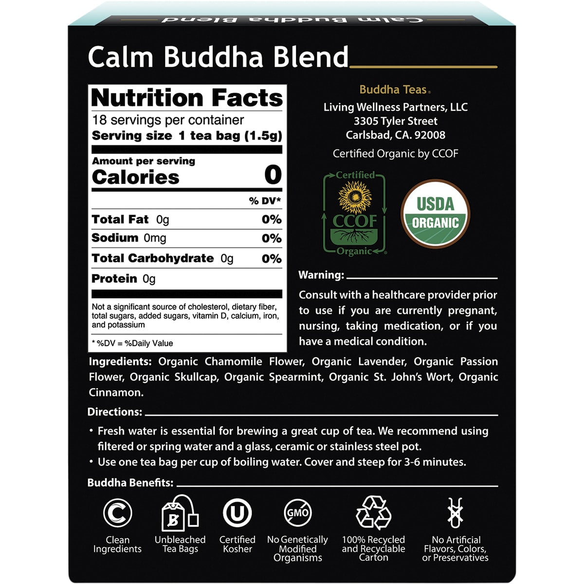 BUDDHA TEAS Organic Herbal Tea Bags Calm Buddha Blend 1 x 18pk