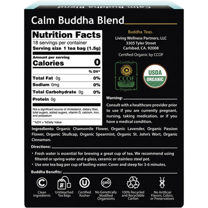 BUDDHA TEAS Organic Herbal Tea Bags Calm Buddha Blend 1 x 18pk