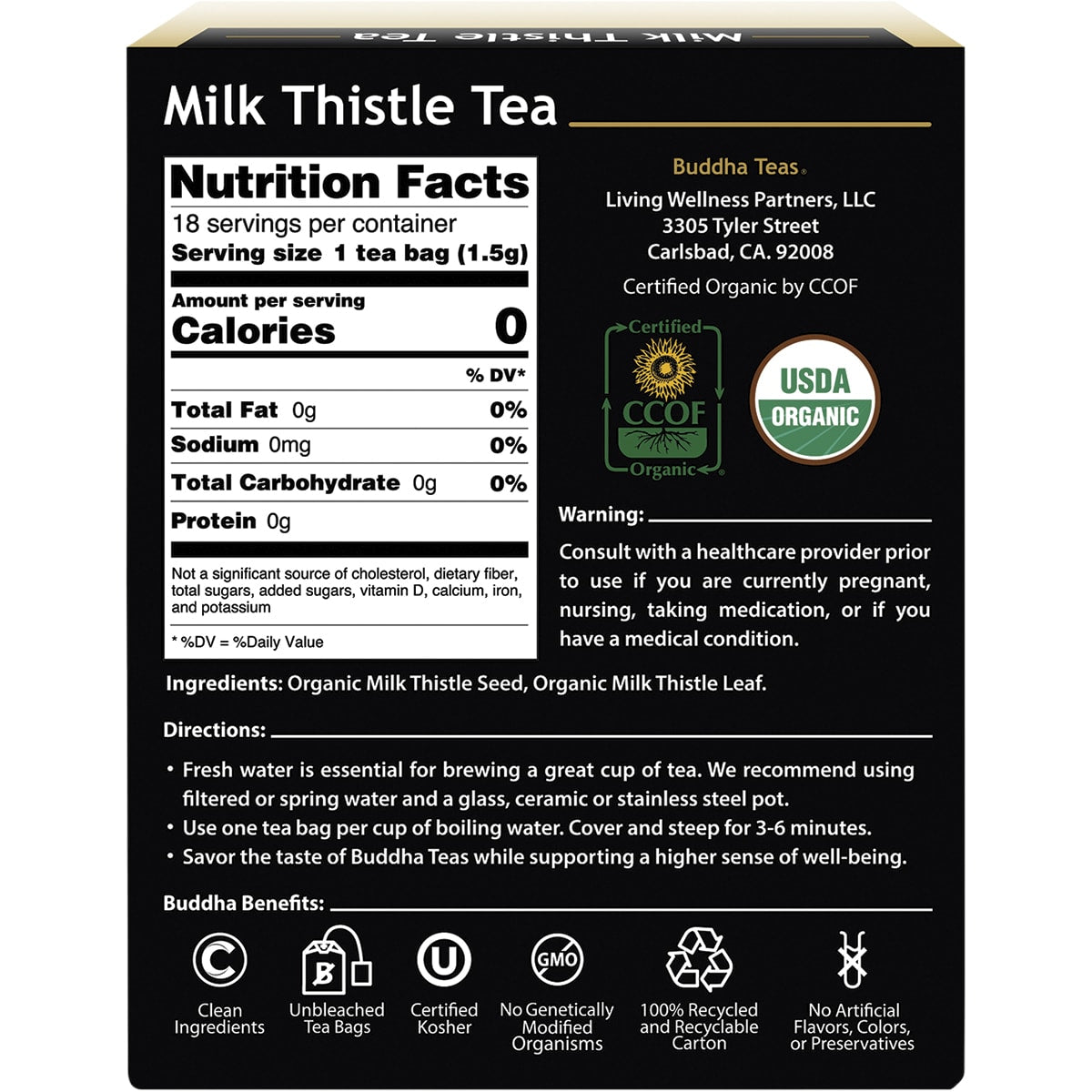 BUDDHA TEAS Organic Herbal Tea Bags Milk Thistle Tea 1 x 18pk