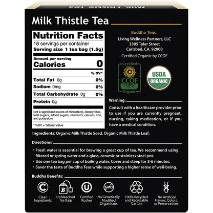 BUDDHA TEAS Organic Herbal Tea Bags Milk Thistle Tea 1 x 18pk