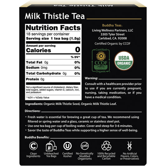 BUDDHA TEAS Organic Herbal Tea Bags Milk Thistle Tea 1 x 18pk