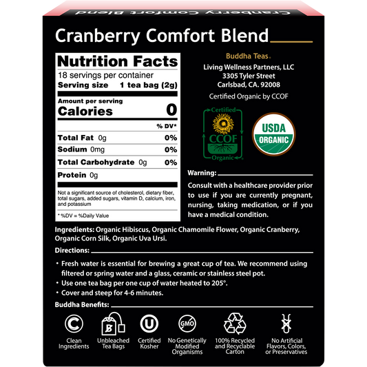Buddha Teas Organic Herbal Tea Bags Cranberry Comfort Blend
