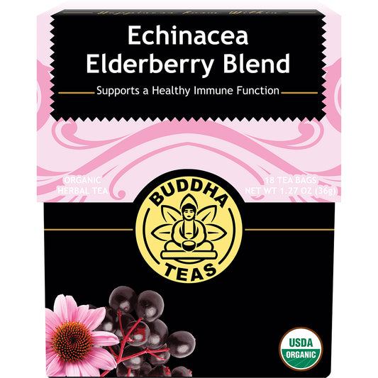 BUDDHA TEAS Organic Herbal Tea Bags Echinacea Elderberry Blend 1 x 18pk