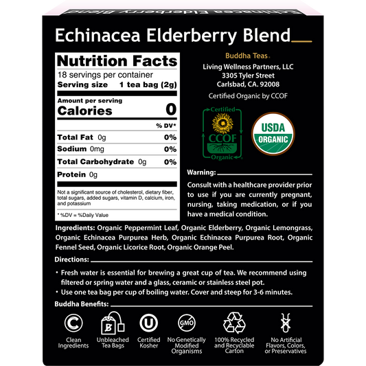 Buddha Teas Organic Herbal Tea Bags Echinacea Elderberry Blend