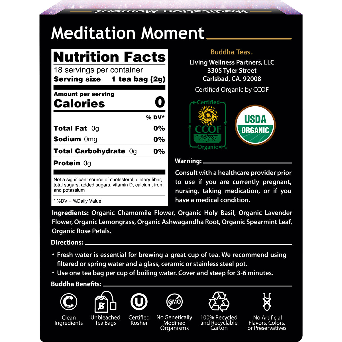 BUDDHA TEAS Organic Herbal Tea Bags Meditation Moment 1 x 18pk