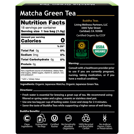Buddha Teas Organic Tea Bags Matcha Green Tea