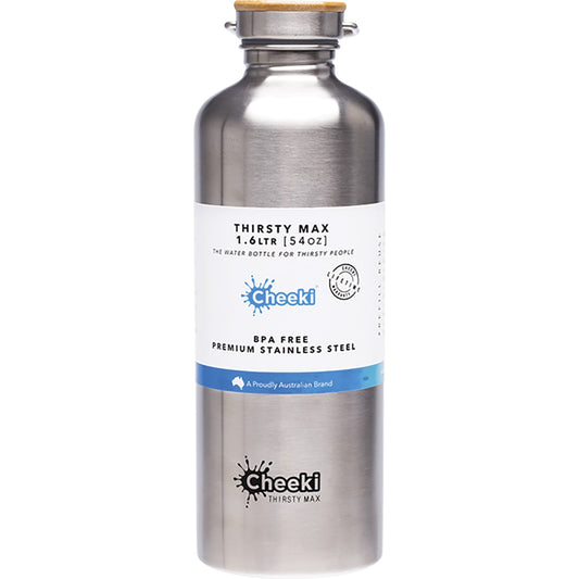 CHEEKI Stainless Steel Bottle Silver 'Thirsty Max' 1 x 1.6L