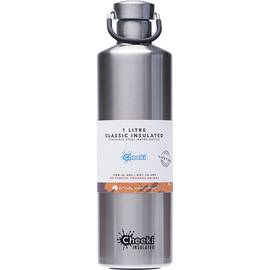 CHEEKI Stainless Steel Bottle Insulated Silver 1 x 1L