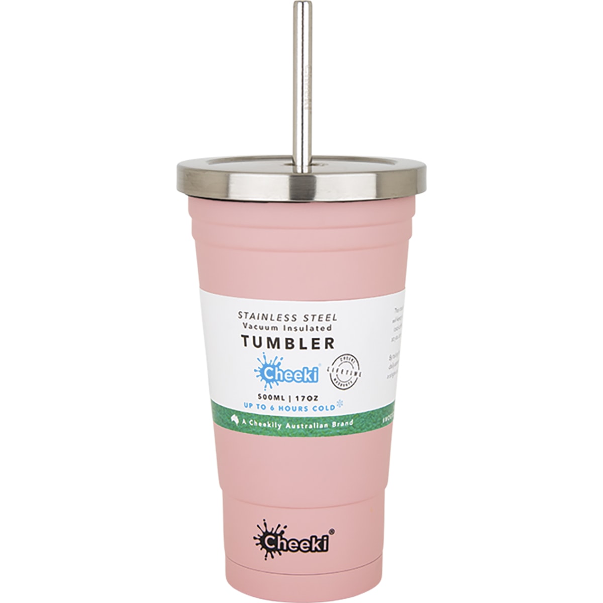 CHEEKI Insulated Tumbler Pink with S/Steel Straw 1 x 500ml