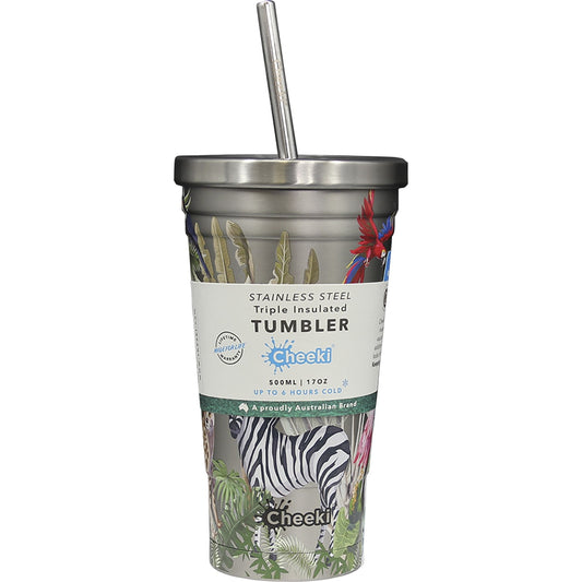 CHEEKI Insulated Tumbler 3D Jungle with S/Steel Straw 1 x 500ml