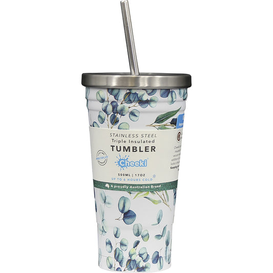 CHEEKI Insulated Tumbler 3D Watercolour with S/Steel Straw 1 x 500ml