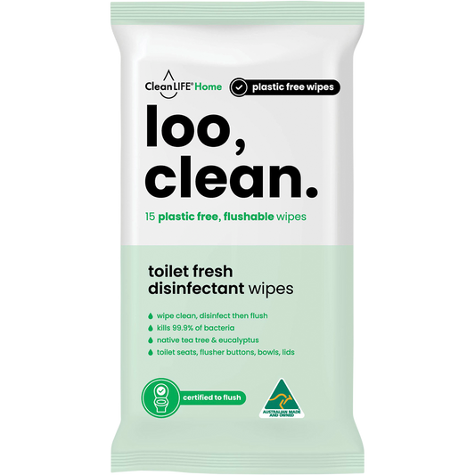 CleanLIFE Loo Clean Flushable Plastic Free Wipes 18 x 15pk