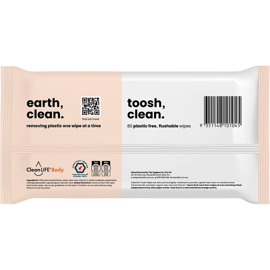 CleanLIFE Toosh Clean Flushable Plastic Free Wipes