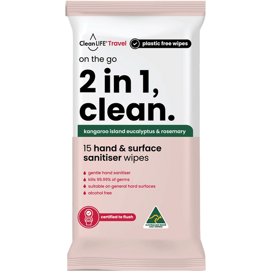 CleanLIFE 2 In 1 Plastic Free Wipes Hand and Surface Sanitiser