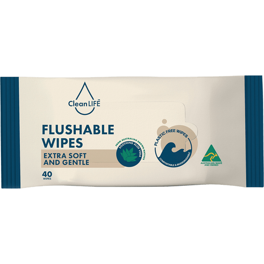 CleanLIFE Flushable Plastic Free Wipes Extra Soft and Gentle