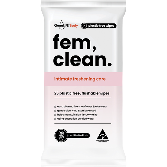 CleanLIFE Fem Clean Intimate Flushable Plastic Free Wipes