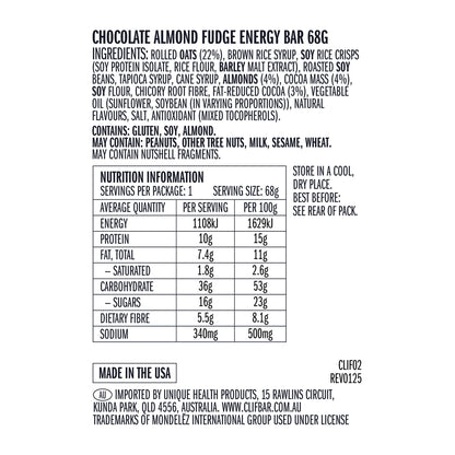 CLIF Energy Bar Chocolate Almond Fudge 12 x 68g