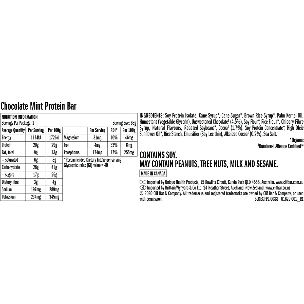 CLIF Builders Bar Chocolate Mint 12 x 68g