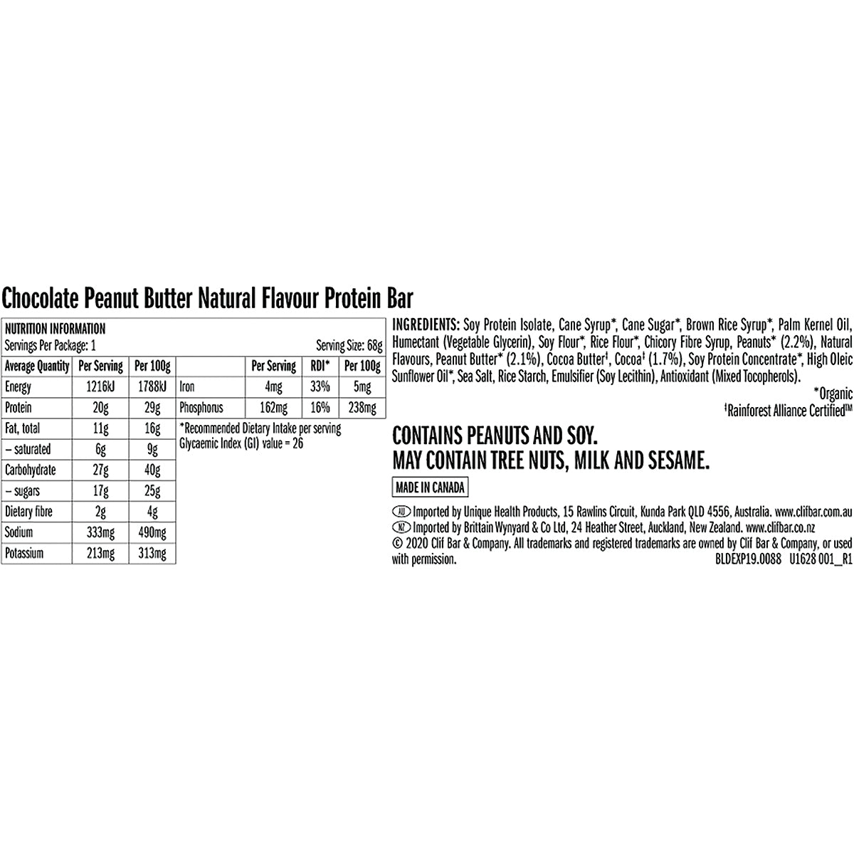 CLIF Builders Bar Chocolate Peanut Butter 12 x 68g