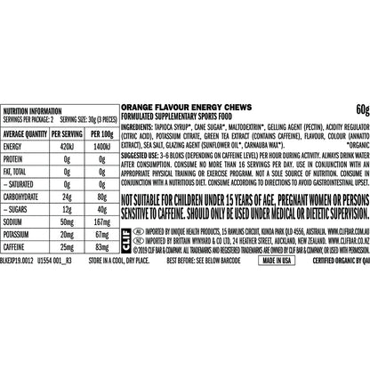 CLIF Bloks Energy Chews Orange 25mg Caffeine 18 x 60g