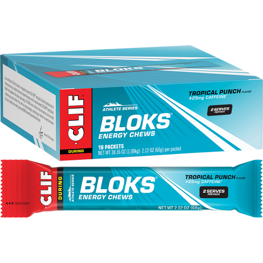 CLIF Bloks Energy Chews Tropical Punch 25mg Caffeine - Box of 18