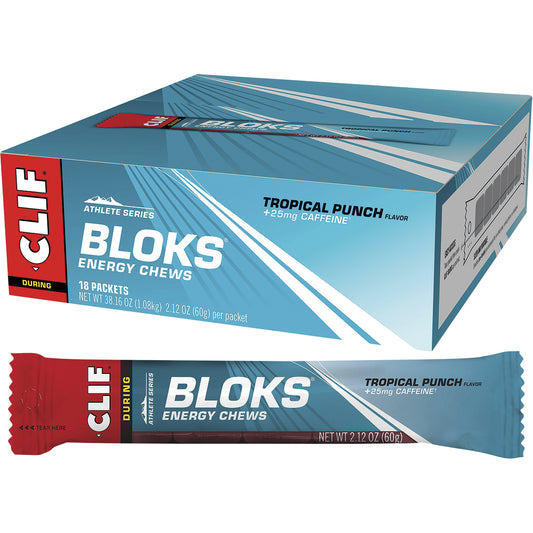 CLIF Bloks Energy Chews Tropical Punch 25mg Caffeine 18 x 60g