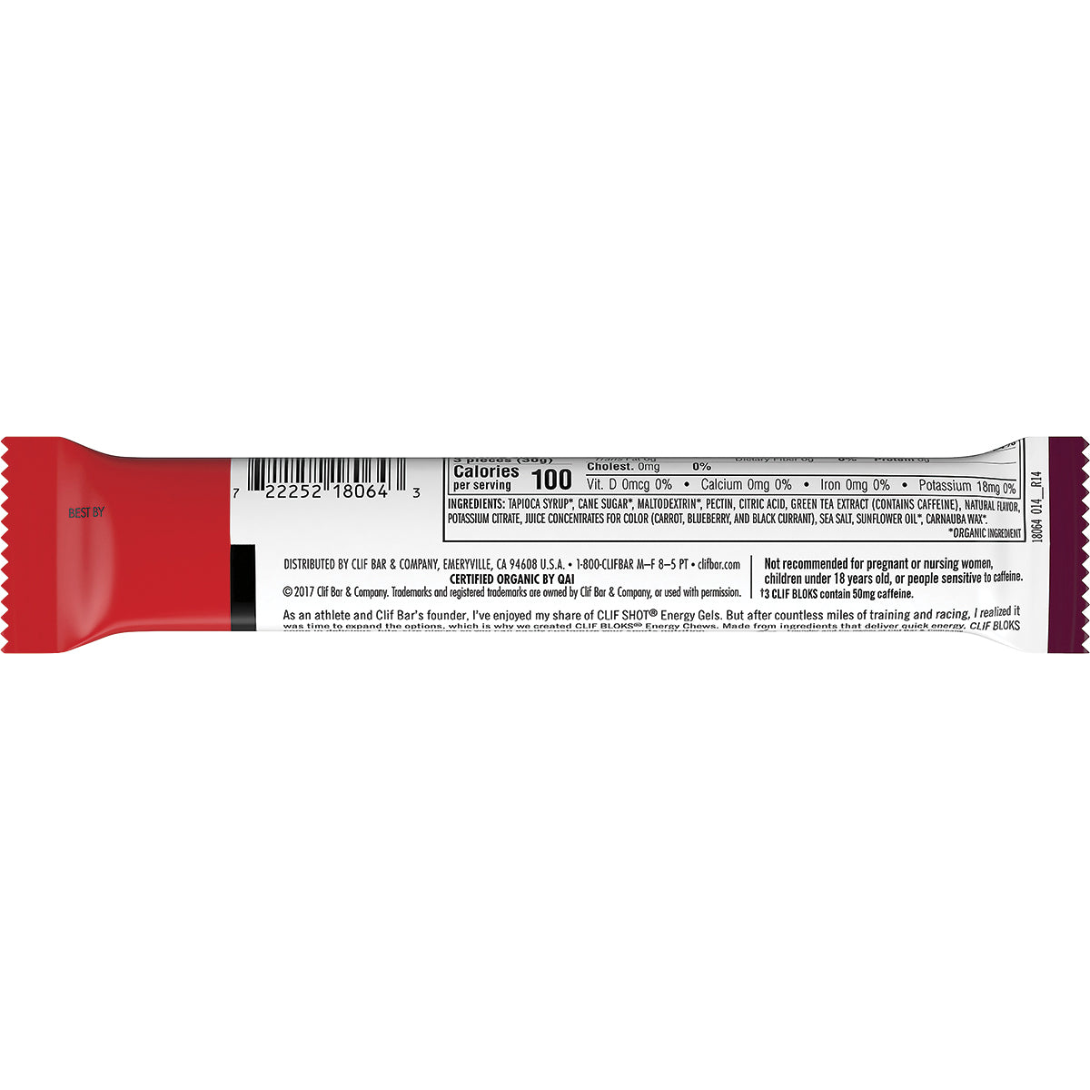 CLIF Bloks Energy Chews Black Cherry 50mg Caffeine 18 x 60g