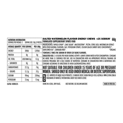 CLIF Bloks Energy Chews Salted Watermelon 100mg Sodium 18 x 60g
