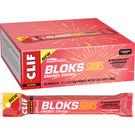 CLIF Bloks Energy Chews Sour Strwby Lemonade 25mg Caffeine - Box of 18