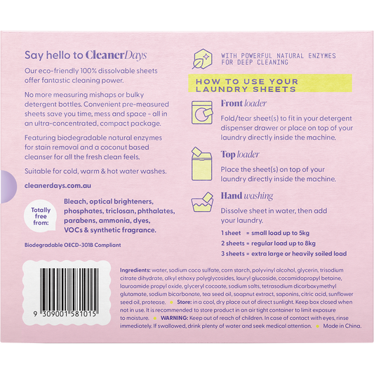 Cleaner Days Laundry Detergent Sheets Fragrance Free