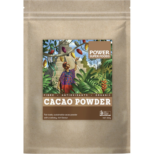 POWER SUPER FOODS Cacao Powder Kraft Bag Certified Organic 1 x 250g