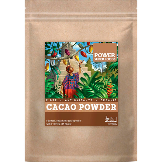 POWER SUPER FOODS Cacao Powder Kraft Bag Certified Organic 1 x 500g