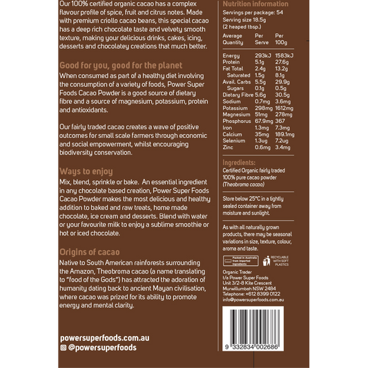 Power Super Foods Cacao Powder Certified Organic