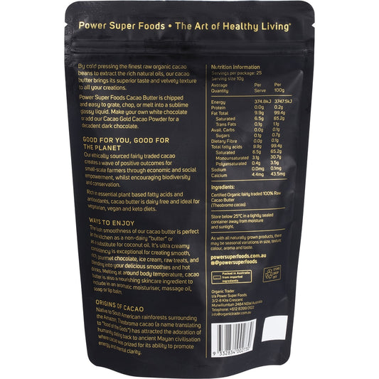 POWER SUPER FOODS Cacao Gold Butter Chunks Raw Certified Organic 1 x 250g