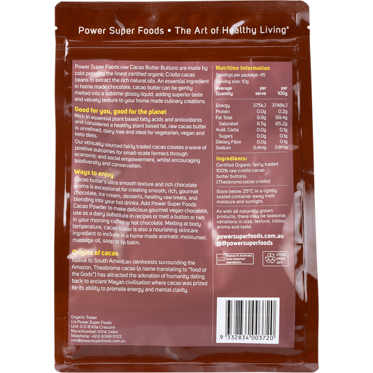 Power Super Foods Cacao Butter Buttons Raw Certified Organic