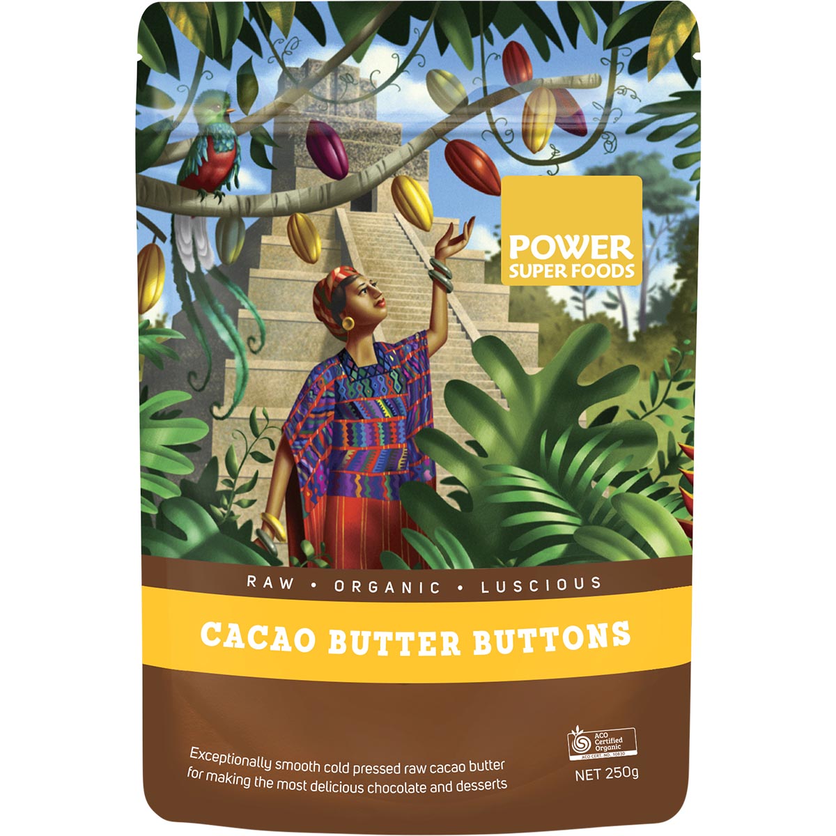 POWER SUPER FOODS Cacao Butter Buttons Raw Certified Organic 1 x 250g