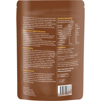POWER SUPER FOODS Cacao Butter Buttons Raw Certified Organic 1 x 250g