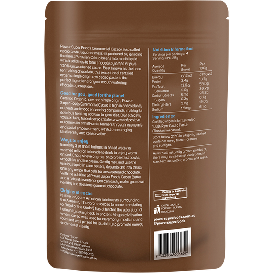 Power Super Foods Cacao Paste Buttons Ceremonial Grade Certified Organic
