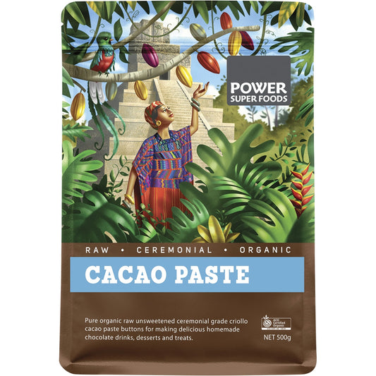 POWER SUPER FOODS Cacao Paste Buttons Ceremonial Grade Certified Organic 1 x 500g