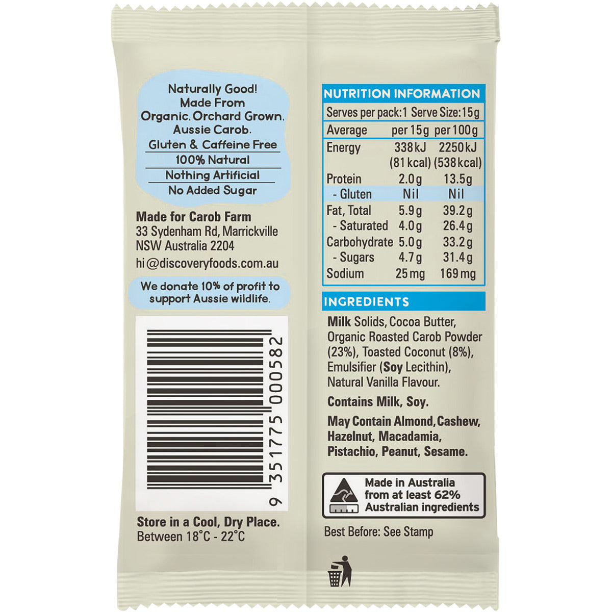 CAROB FARM Carob Koala Lamington x 50