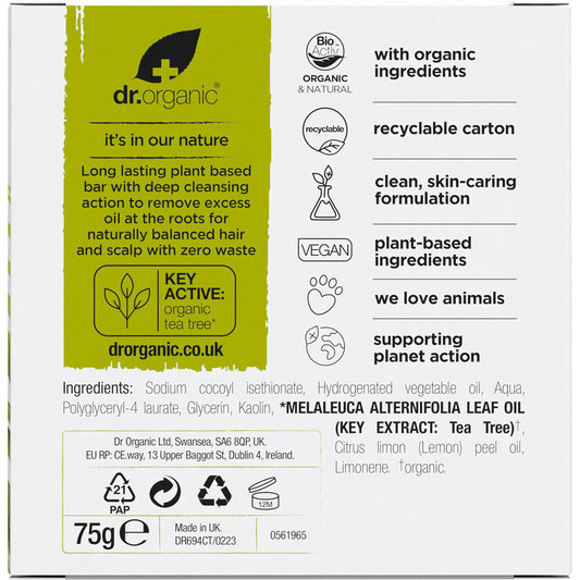 Dr. Organic Shampoo Bar Tea Tree & Lemon Oily Roots & Scalp