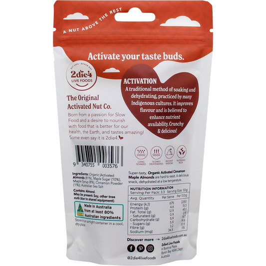 2die4 Live Foods Organic Activated Almonds Cinnamon Maple 100g